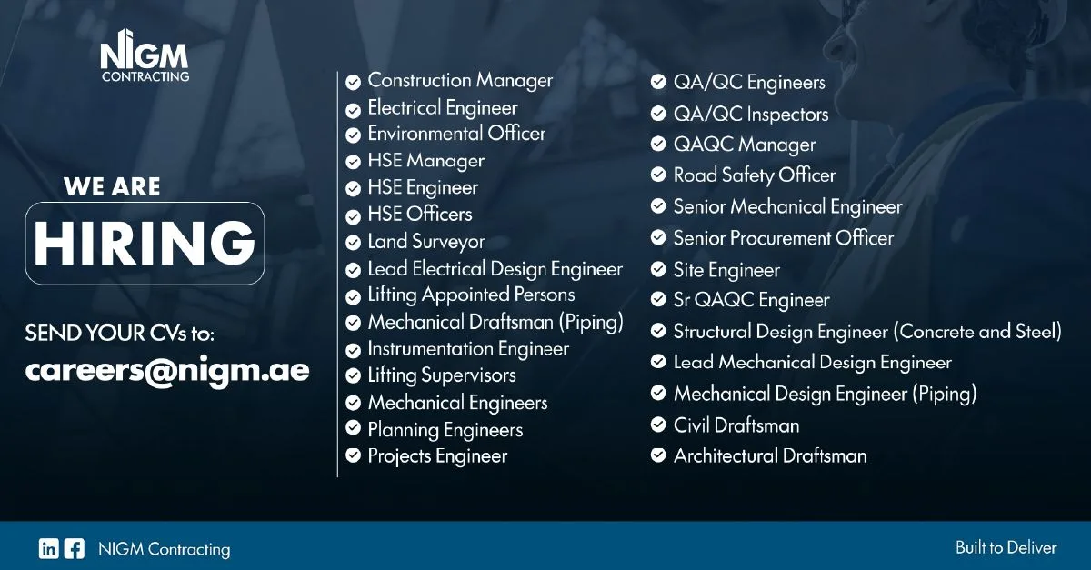 NIGM Contracting Company LLC Abu Dhabi Jobs – Construction Manager, Land Surveyor, Site Engineer