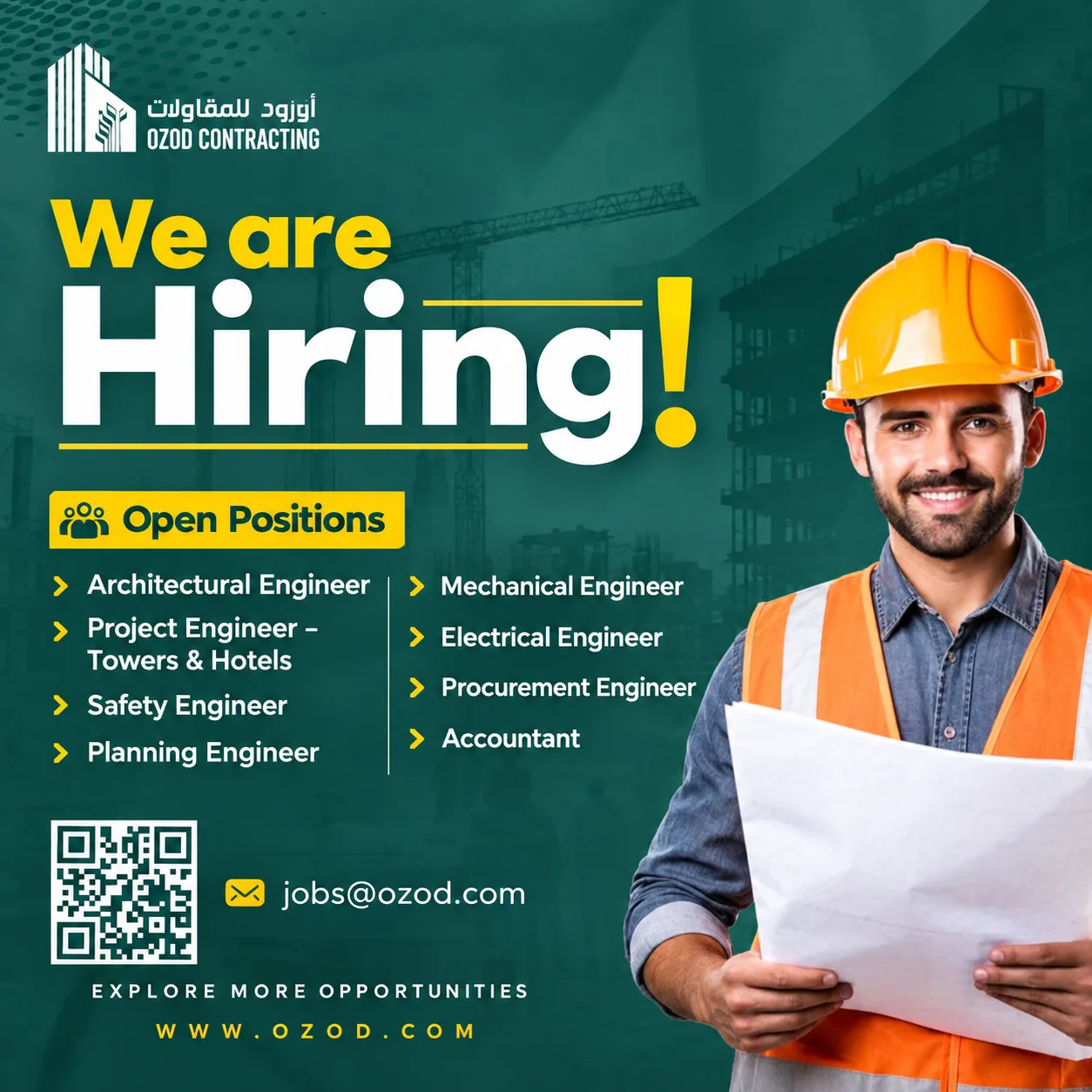 OZOD Contracting Company Riyadh Jobs – Architectural Engineer, Project Engineer – Towers & Hotels, Safety Engineer