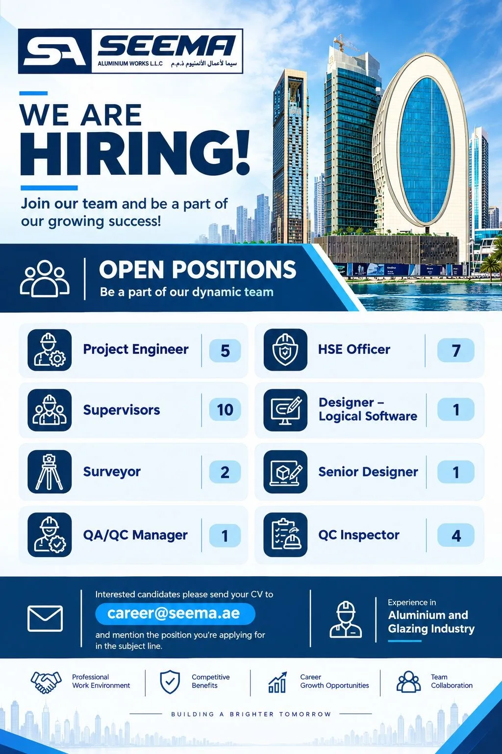 Seema Aluminium Works LLC Sharjah Jobs – Project Engineer, HSE Officer, Site Supervisor – Aluminium & Façade