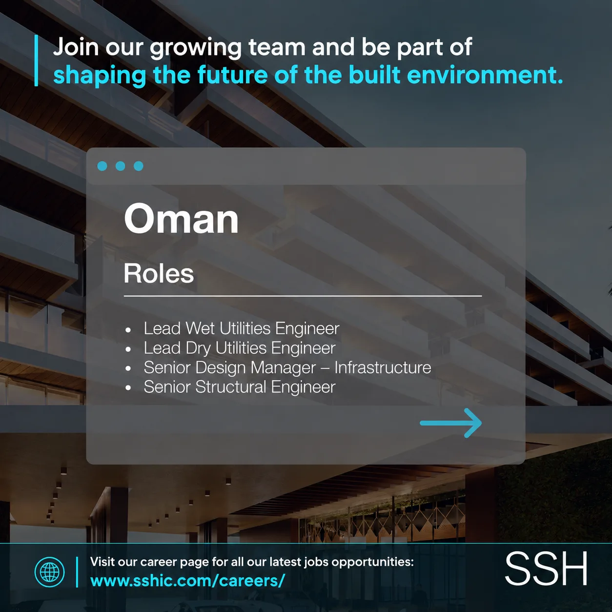 SSH International Engineering Consultants Muscat Jobs – Lead Wet Utilities Engineer, Lead Dry Utilities Engineer, Senior Design Manager – Infrastructure