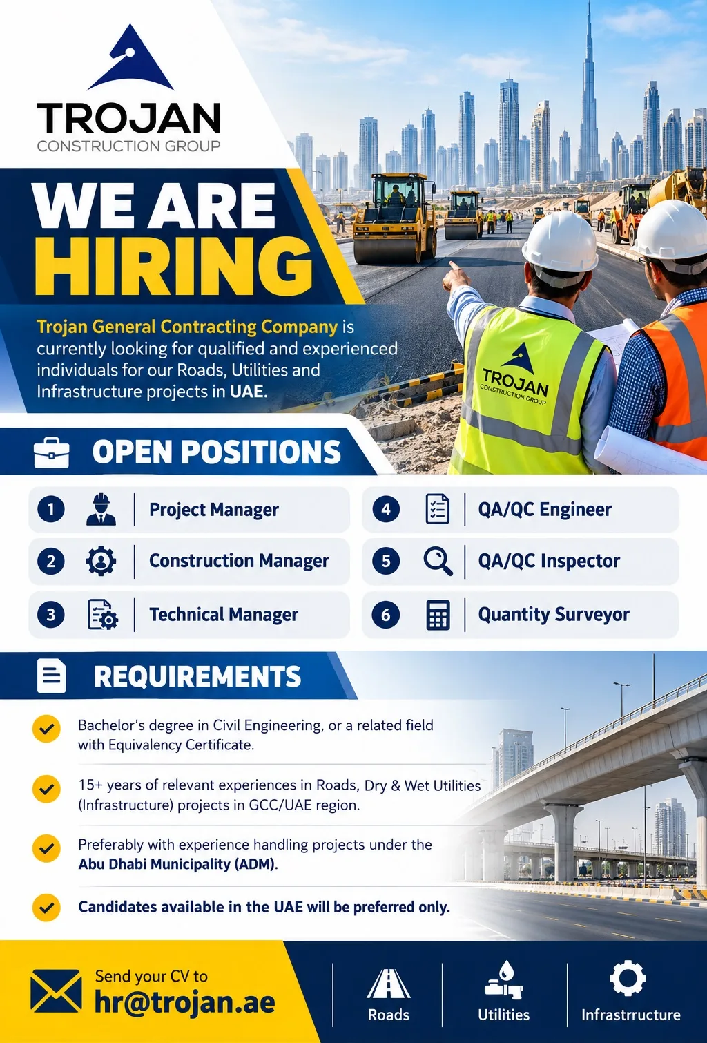 Trojan General Contracting Company Abu Dhabi Jobs – Project Manager, Construction Manager, Technical Manager