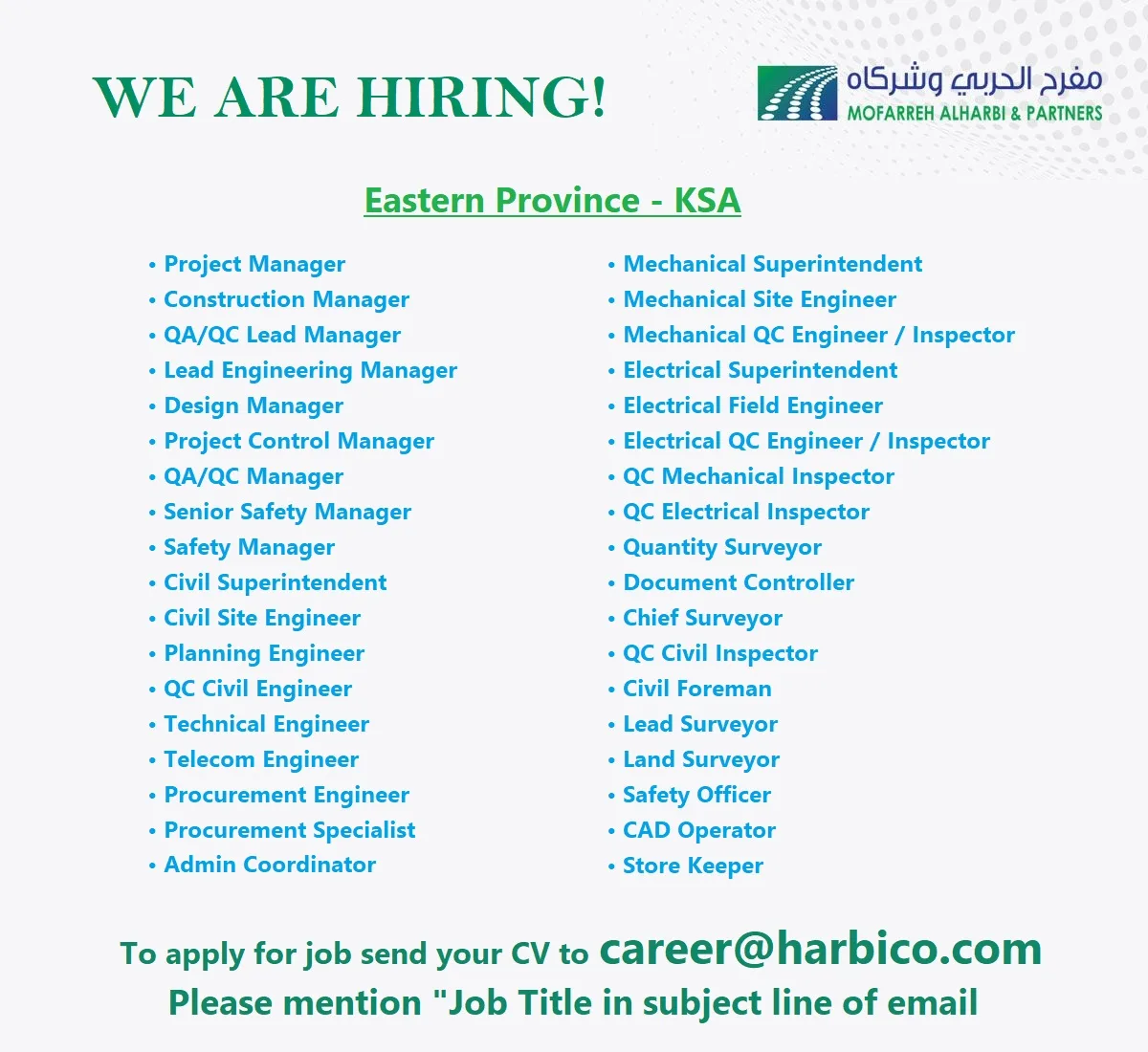 Mofarreh Al-Harbi and Partners Co. Dammam Jobs