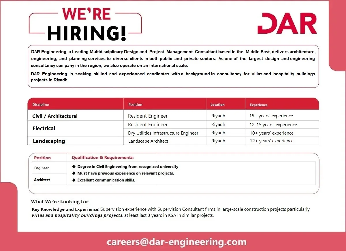 DAR Engineering Consultants Limited Riyadh Jobs