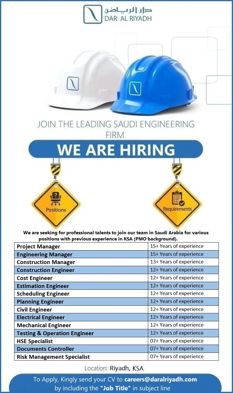 Dar-Al-Riyadh Engineering Consultants Riyadh Jobs