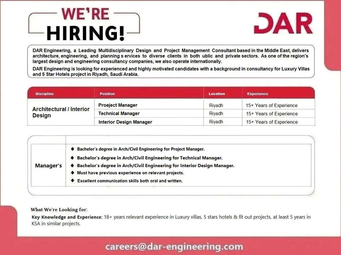 DAR Engineering Consultants Limited Riyadh Jobs